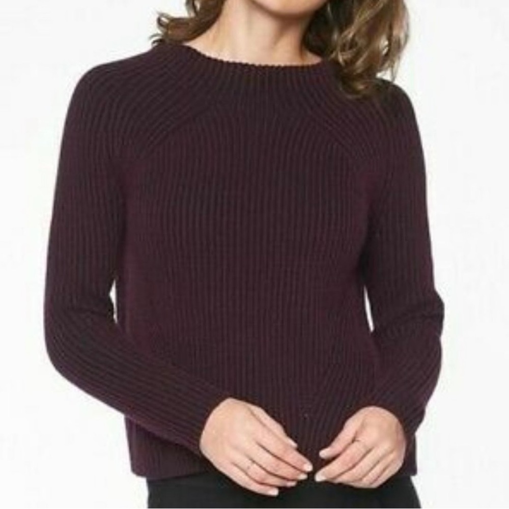 Athleta rockland rib knit crew neck pullover sweater auberge black